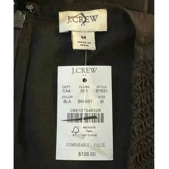 NEW‎ J. Crew Women’s Medium Black Smocked midi dress NWT - Picture 5 of 8